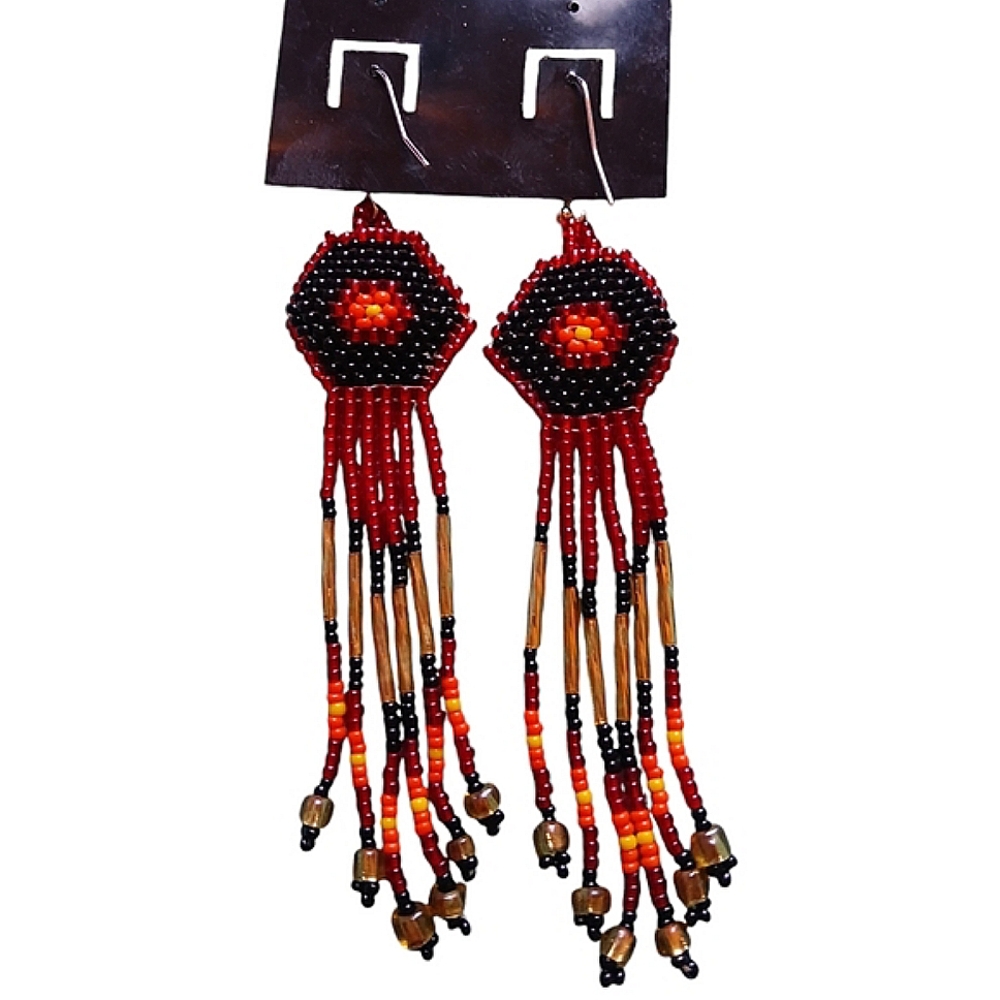 Hand Crafted Beaded Long Dangle Earrings Appox 3"